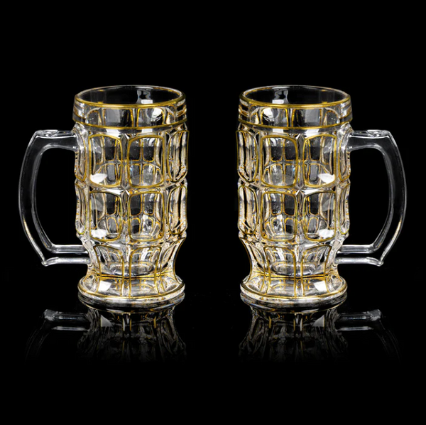 Set of 2 Beer Mugs With Golden Lining