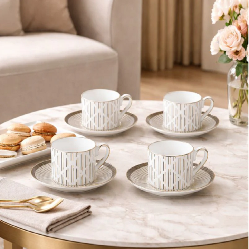 Set of 4 Lining Design Tea Set