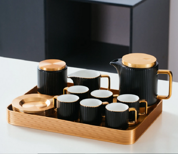 16 Pc Luxury Tea Set With Tray Black