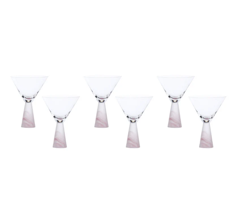 Martini Glass with Stem Pink (Set of 6)