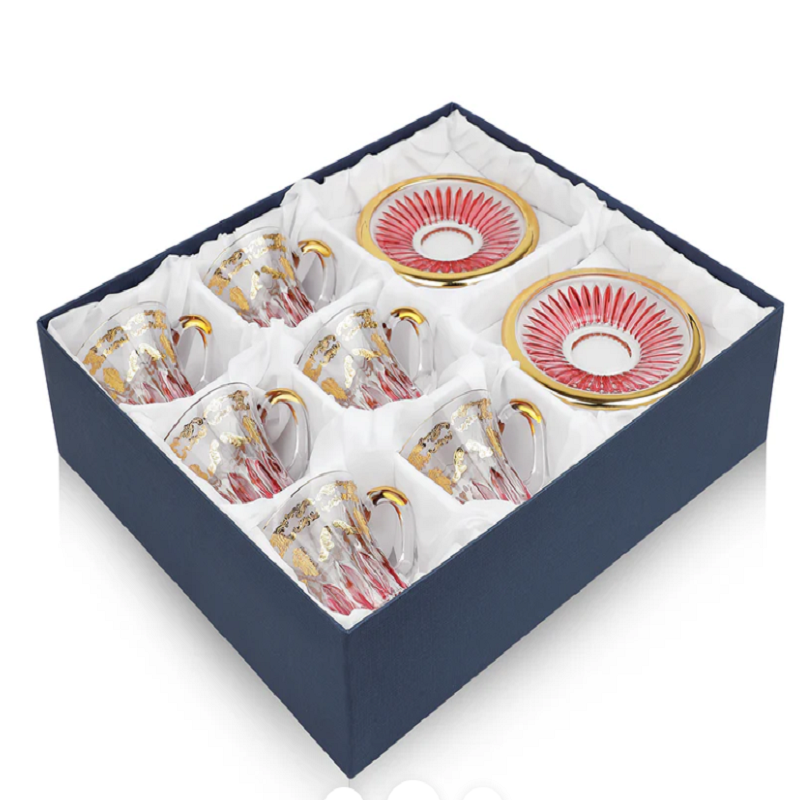 Crystal Tea cups & Saucers Amber Gold