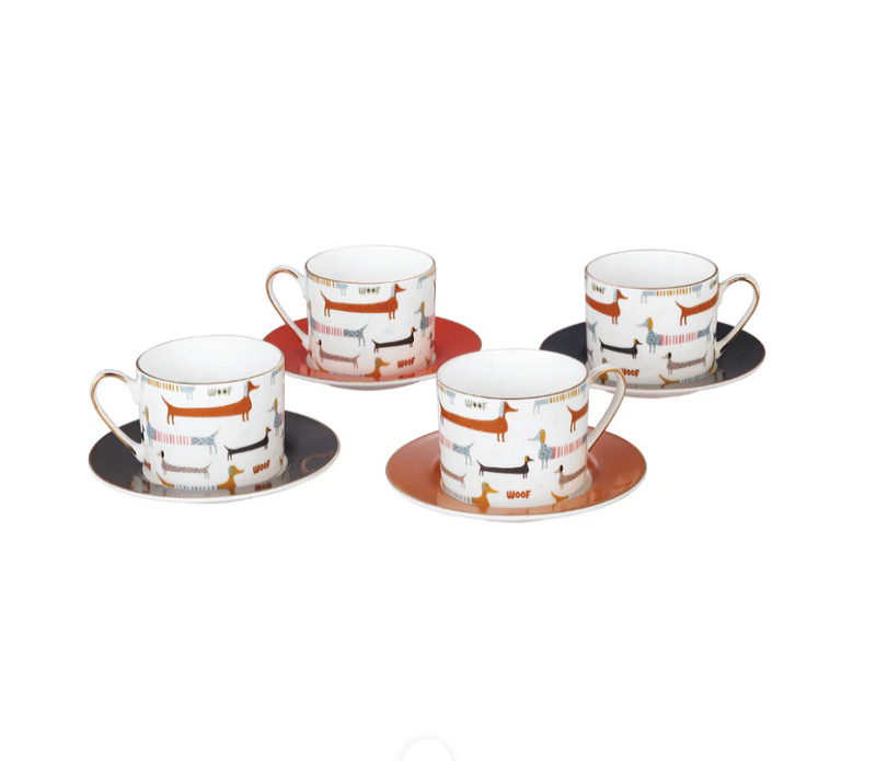 Set of 4 Dog Design Tea set Colored