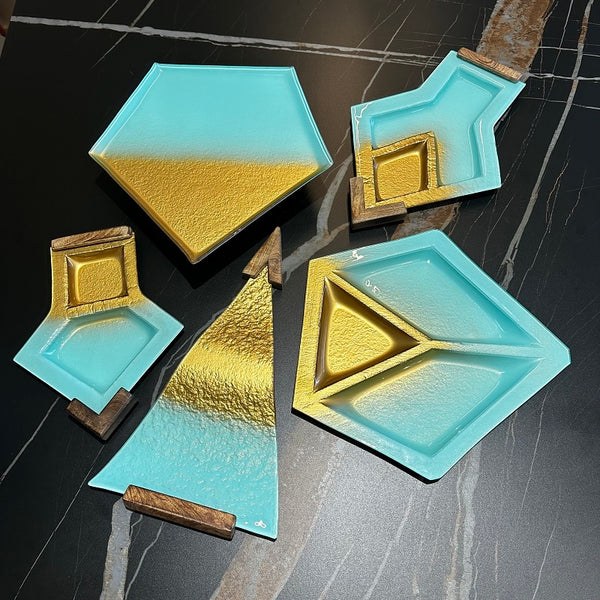 Electric blue gold platter - Set of 5