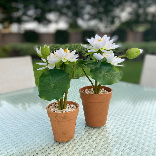 White Artificial Flower Pot