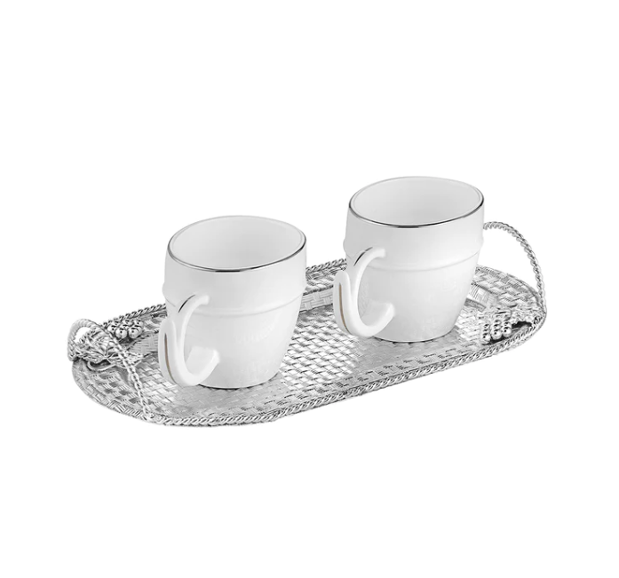 Jute Design Tray with 2 Cups