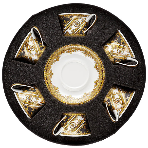 Versace - Set of six, Low Cups / Tea Cups & Saucers, Round Hat Box | Prestige Gala Le Bleu