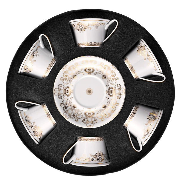 Versace - Set/Six Low Cups/Tea Cups & Saucers Round Hat Box | Medusa Gala.