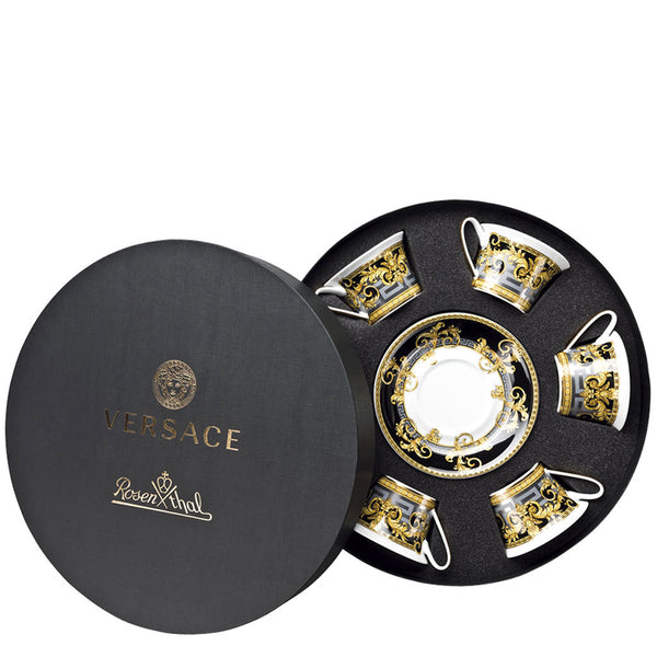 Versace - Set/Six Low Cups/Tea Cups & Saucers Round Hat Box | Prestige Gala
