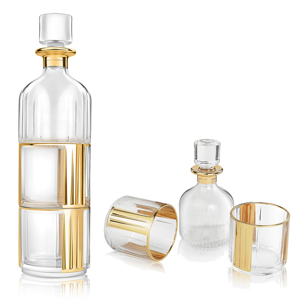 Gold Whiskey Glass Bottle + Decanter
