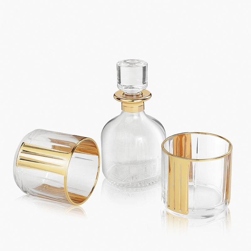 Gold Whiskey Glass Bottle + Decanter