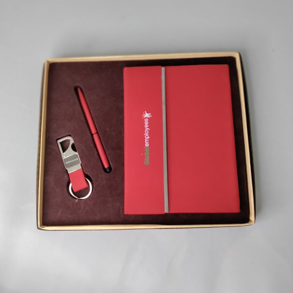 GLOBAL EMPLOYEES Red Notebook + Pen + Keychain