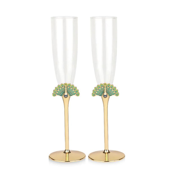 Peacock Champagne Glass- Set of 2- Gold