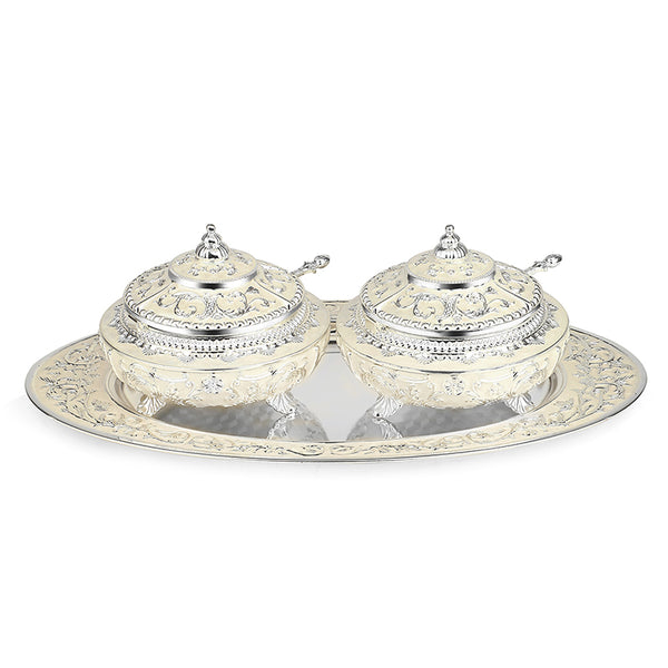 Oval MOP Tray with 2 Sugar Pots