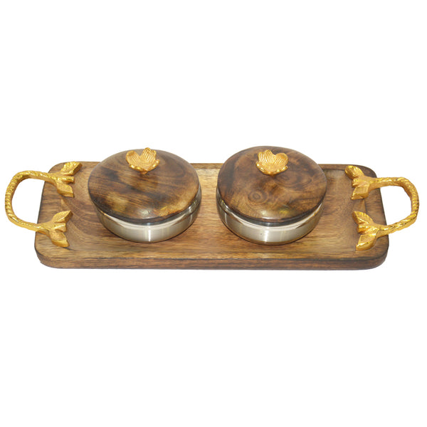 Wooden Tray with 2 Bowl