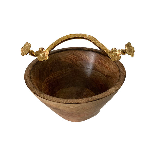 Wooden Bowl with Golden Flowers