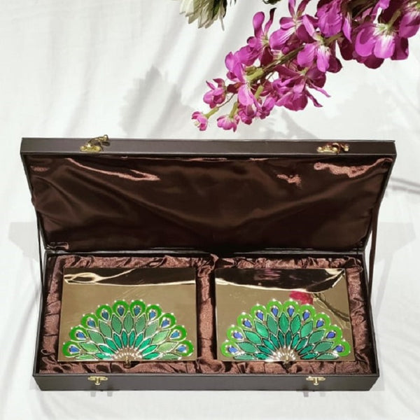 Set of 2 peacock  dry fruit box Gold