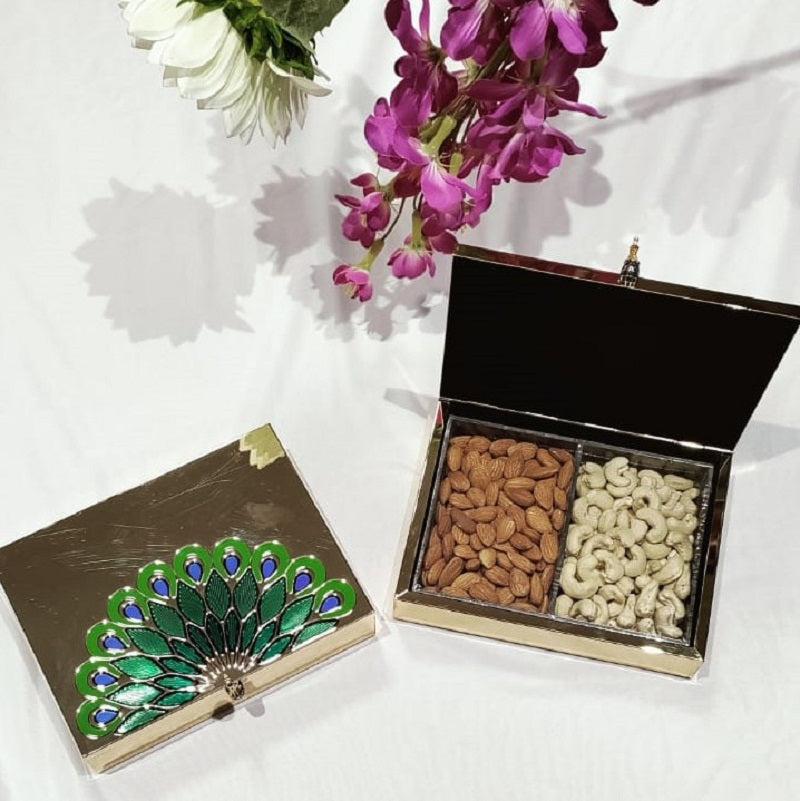 Set of 2 peacock dry fruit box Gold