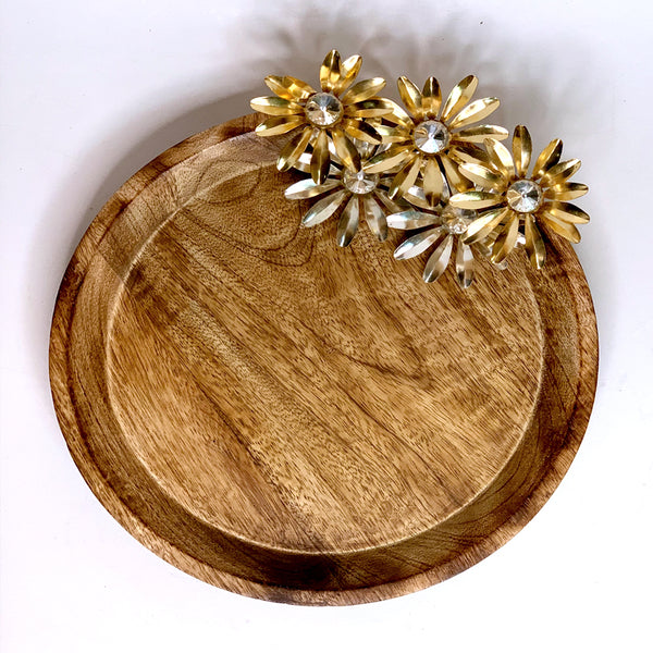 Wooden Round Plate with Flowers