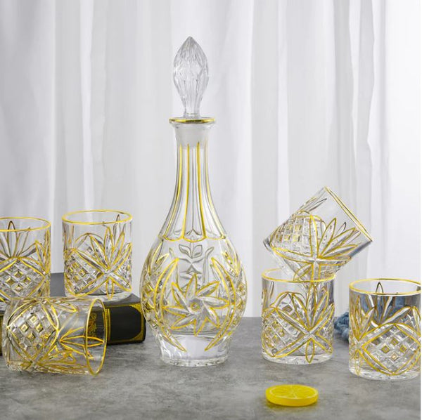 6 glass with decanter flower blooming design