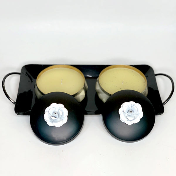 Two Candle Bowls with Tray