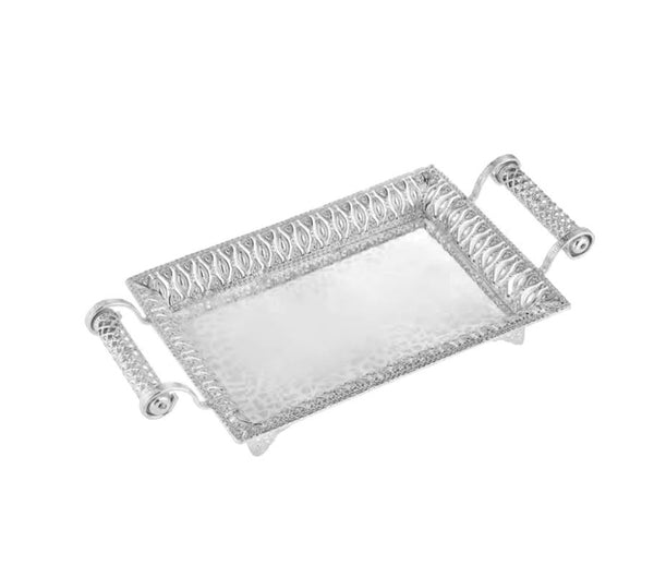 Rectangle Designer Tray with Handle Silver