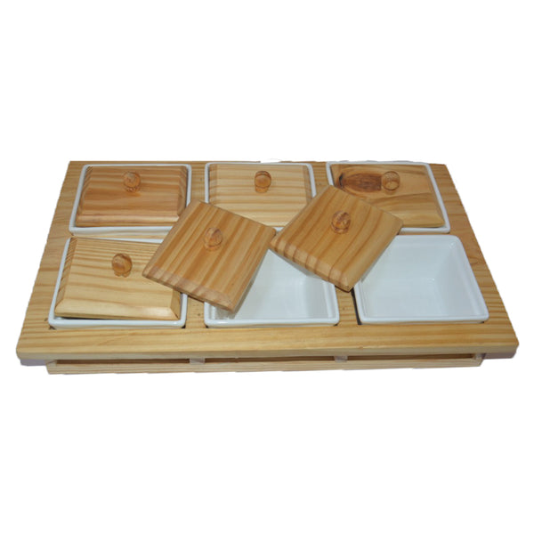 CHIC WOODEN TRAY WITH BOWLS SET OF 6