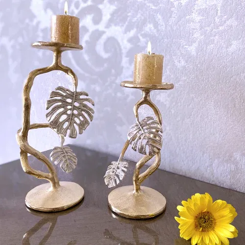 Leaf Design Candle Holder Pair
