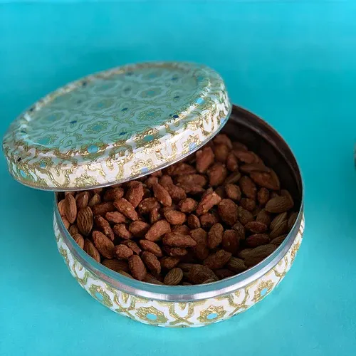 Round Box with Dry Fruits - Teal Floral