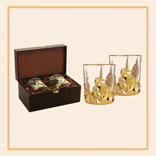 Whiskey Glass Set - Wooden Box Brown