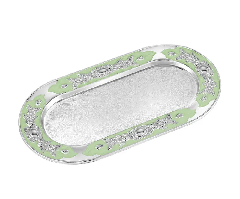Flower Oval Designer Tray Sea Green