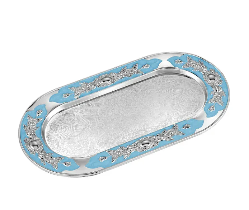 Flower Oval Designer Tray Sky Blue