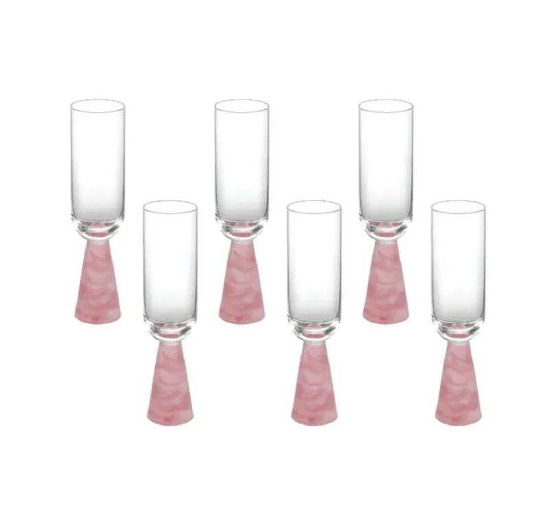 Champagne Glass with Stem Pink (Set of 6)