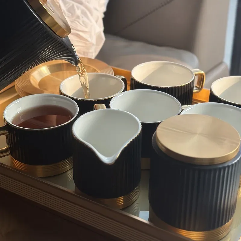 16 Pc Luxury Tea Set With Tray Black