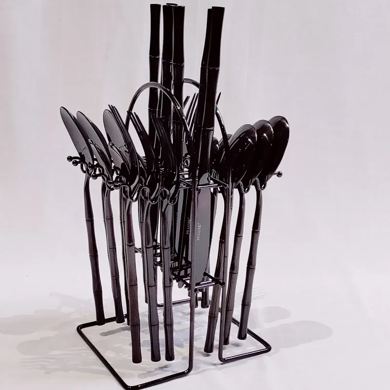 25 PC Gold Cuttlery Black