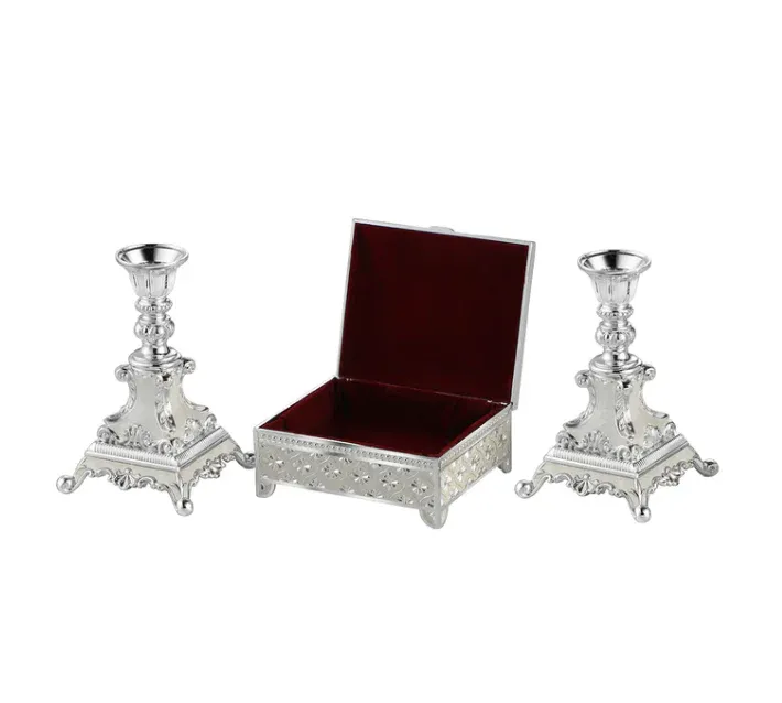Set of 2 Candle stand + jewellery box - MOP