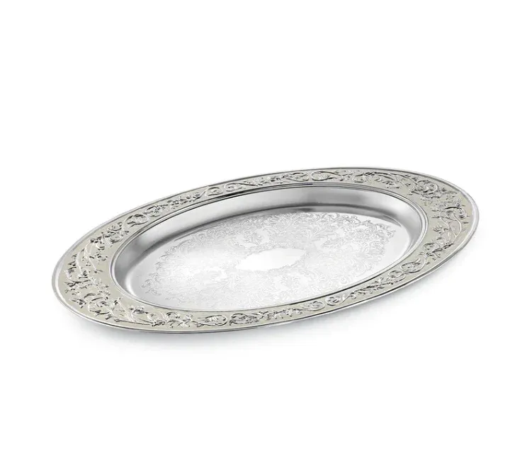 Oval MOP tray L + 6 white cups + sugar bowl MOP
