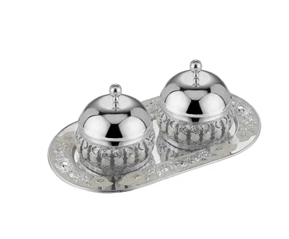 Flower Oval Designer Tray with pair of enamel candy jar with lid