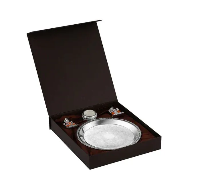 Puja thali with small Lakshmi Ganesh ji & tea light- Colored