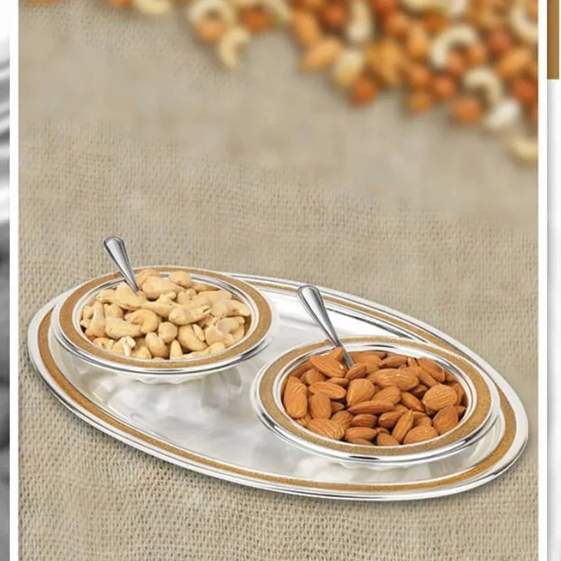 Oval Tray With 2 Bowls & Spoons