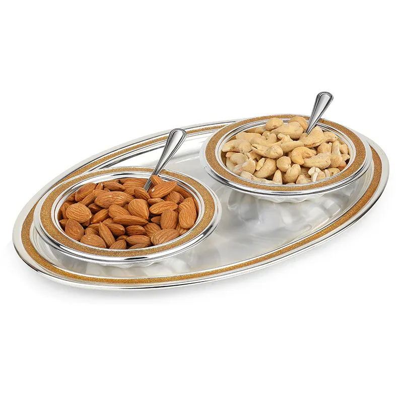 Oval Tray With 2 Bowls & Spoons