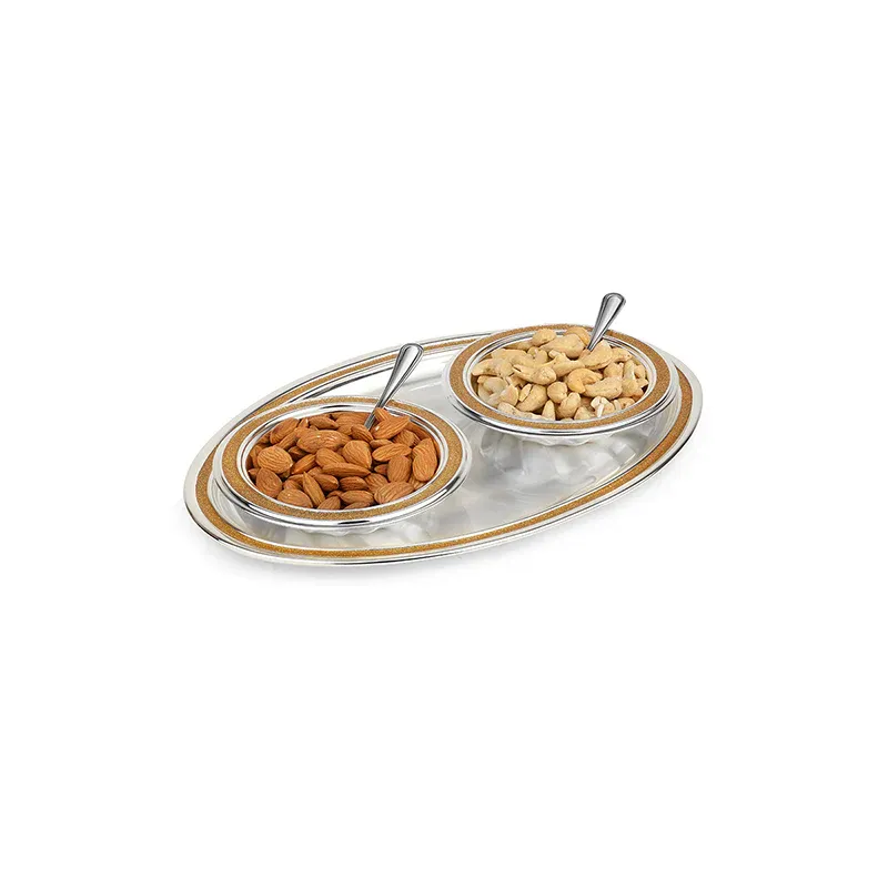 Oval Tray With 2 Bowls & Spoons