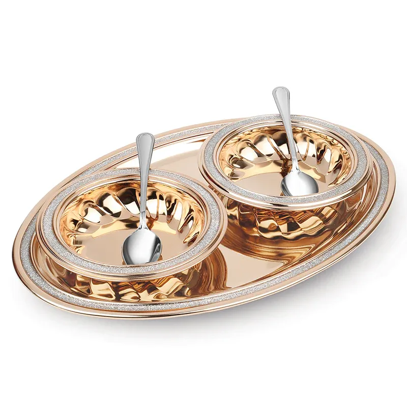 Oval Tray With 2 Bowls & Spoons