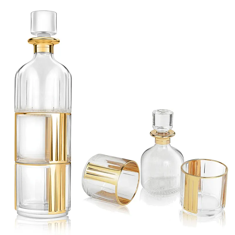 Gold Whiskey Glass Bottle + Decanter