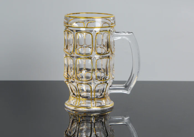 Set of 2 Beer Mugs With Golden Lining