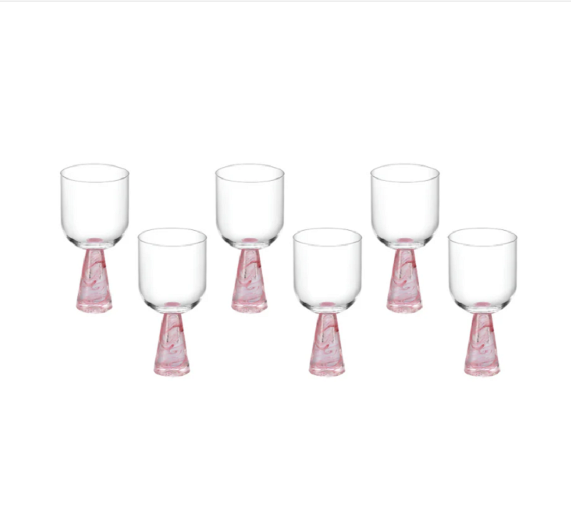 Wine Glass with Stem Pink (Set of 6)