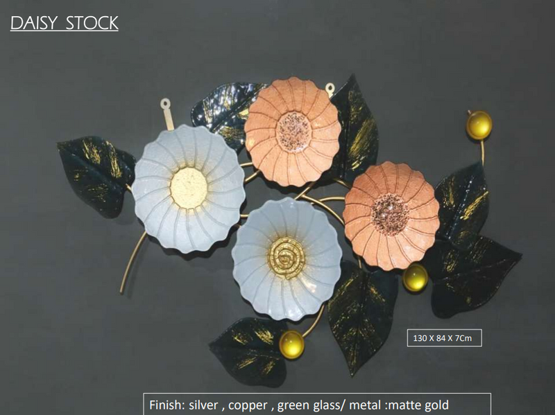 Daisy Stock Wall Art (Copper Silver Blue Green Yellow )