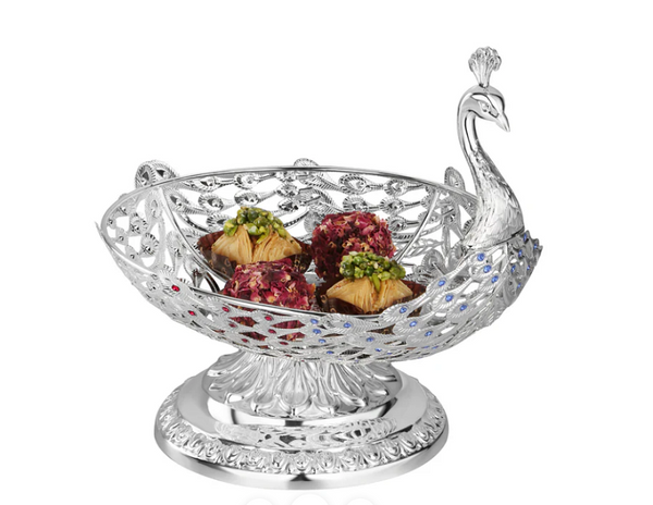 Peacock Bowl with Crystal Colored