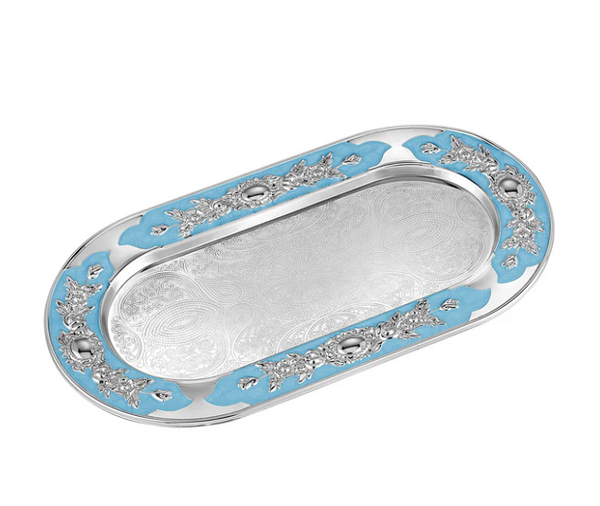 Flower Oval Designer Tray Sky Blue
