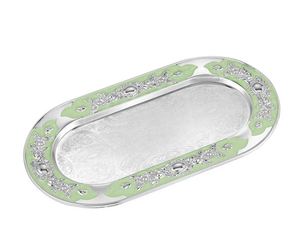 Flower Oval Designer Tray Sea Green
