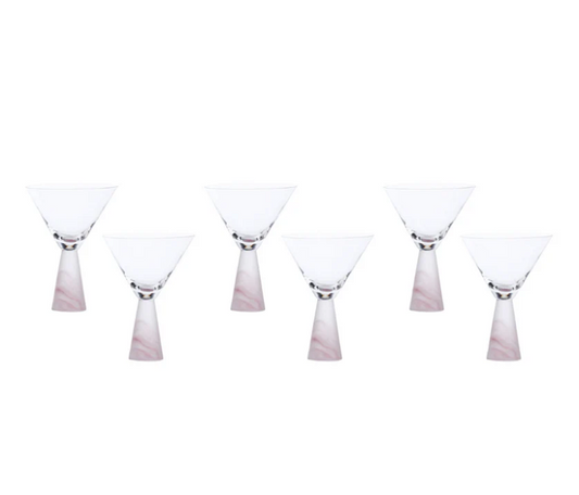 Martini Glass with Stem Pink (Set of 6)